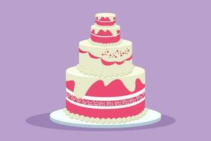 grafisch vlak ontwerp tekening van gestileerde gepild verjaardag of bruiloft taart met kers fruit topping kunst. gebakje banketbakkerij concept voor taart winkel of voedsel levering. tekenfilm stijl vector illustratie