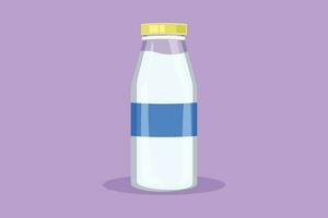 grafisch vlak ontwerp tekening vers melk Aan fles glas verpakking gezond drinken Product. vers melk voor Gezondheid voedsel voeding. voor folder, sticker, kaart, logo, symbool. tekenfilm stijl vector illustratie