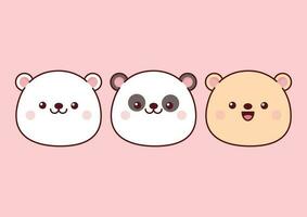 reeks van panda en beer hoofden in kawaii stijl vector