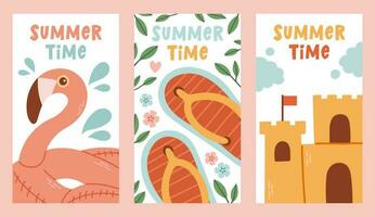 zomer tijd vector poster set. Hallo zomer tekst verzameling met elementen voor tropisch vakantie vakantie. vector illustratie.