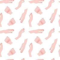 vrouw handen met naakt manicure naadloos patroon. vlak stijl verschillend vrouw handen met klassiek manicure Aan wit achtergrond vector