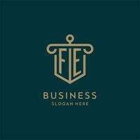 fe monogram eerste logo ontwerp met schild en pijler vorm stijl vector