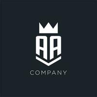 aa logo met schild en kroon, eerste monogram logo ontwerp vector