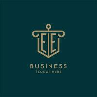 ee monogram eerste logo ontwerp met schild en pijler vorm stijl vector