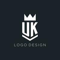 uk logo met schild en kroon, eerste monogram logo ontwerp vector