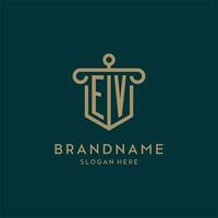 ev monogram eerste logo ontwerp met schild en pijler vorm stijl vector