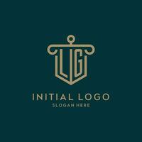 lg monogram eerste logo ontwerp met schild en pijler vorm stijl vector