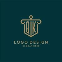 qk monogram eerste logo ontwerp met schild en pijler vorm stijl vector