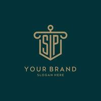 sp monogram eerste logo ontwerp met schild en pijler vorm stijl vector