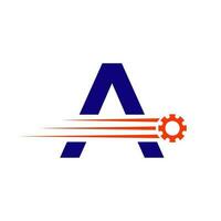 eerste brief een uitrusting tandrad logo. automotive industrieel icoon, uitrusting logo, auto reparatie symbool vector