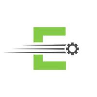 eerste brief e uitrusting tandrad logo. automotive industrieel icoon, uitrusting logo, auto reparatie symbool vector
