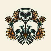 schedel en bloemen tatto retro vector illustratie