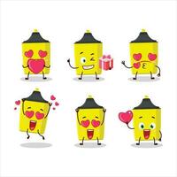 geel markeerstift tekenfilm karakter met liefde schattig emoticon vector