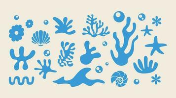marinier leven illustratie patroon vector koraal, schelp, coquille, zeester, diep zee achtergrond lay-out silhouet afdrukbare
