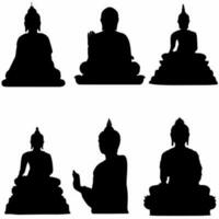 reeks van Boeddha standbeelden, silhouetten, wit achtergrond vector