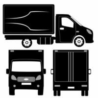 semi aanhangwagen vrachtauto silhouet Aan wit achtergrond. voertuig icoon reeks visie van kant, voorkant, terug vector