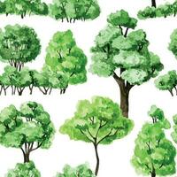 waterverf naadloos patroon van groen bomen en struiken. Woud, tuin afdrukken vector