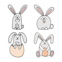 schattig tekening konijn met eieren voor Pasen ontwerp. vector