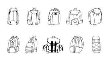 hand- getrokken vector camping rugzakken clip art set.