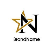 elegant eerste n goud ster logo vector