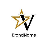 elegant eerste v goud ster logo vector