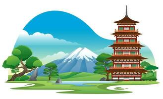 Japan pagode met mooi achtergrond landschap vector