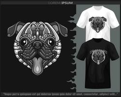 monochroom kleur mopshond hond hoofd mandala kunsten geïsoleerd Aan zwart en wit t shirt. vector