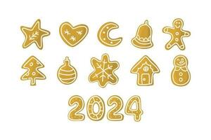 Kerstmis 2024 biscuits gember koekjes. vector hand- getrokken illustratie.