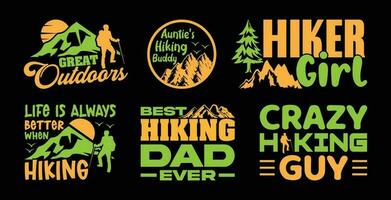 wandelen t overhemd ontwerp bundel, vector wandelen t overhemd ontwerp, camping shirt, hiking, camping, buitenshuis, typografie t overhemd ontwerp verzameling