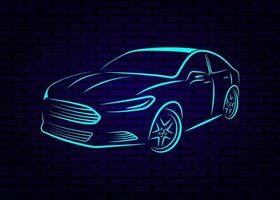 vector illustratie van een neon auto Aan een blauw steen muur