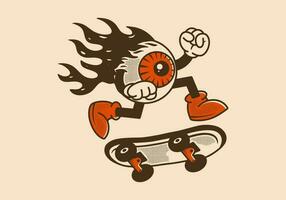 mascotte karakter ontwerp van oog bal jumping Aan skateboard vector