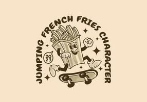wijnoogst mascotte karakter van Frans Patat jumping Aan vleet bord vector