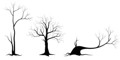 zwarte tak boom of naakte bomen silhouetten set. hand getrokken geïsoleerde illustraties. vector