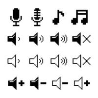 muziek, audio pixel kunst set, microfoon, muziek- notities, spreker volume niveau icoon vector