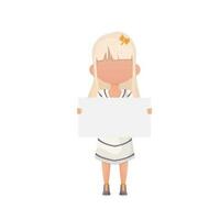 schattig weinig meisje met blanco wit banier en ruimte voor uw tekst. ontwerp in tekenfilm stijl. vector. vector