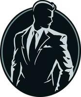 een teder Mens in een pak met een stropdas in een cirkel voor logo ontwerp vector