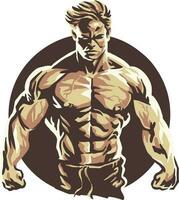 een kleurrijk tekenfilm illustratie van een bodybuilder met een groot biceps voor Sportschool en geschiktheid centrum vector