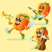 schattig abrikoos tekens spelen musical instrumenten vector