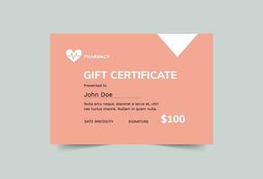 apotheek geschenk certificaat sjabloon. een schoon, modern, en hoge kwaliteit ontwerp geschenk certificaat vector ontwerp. bewerkbare en aanpassen sjabloon geschenk certificaat