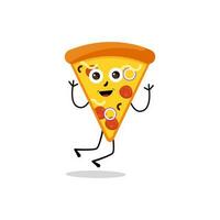 pizza tekenfilm karakter, modern vector sjabloon reeks van mascotte illustraties. voedsel voorwerp icoon concept geïsoleerd premie vector.