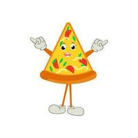 pizza tekenfilm karakter, modern vector sjabloon reeks van mascotte illustraties. voedsel voorwerp icoon concept geïsoleerd premie vector.