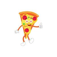 pizza tekenfilm karakter, modern vector sjabloon reeks van mascotte illustraties. voedsel voorwerp icoon concept geïsoleerd premie vector.