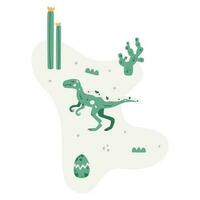 vlak hand- getrokken vector tafereel met dinosaurus cactus palm en ei