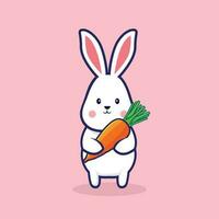 schattig konijn Holding wortel tekenfilm vector illustratie. tekenfilm karakter icoon. konijn dier mascotte logo, sticker voor Pasen konijn vakantie t overhemd ontwerp.