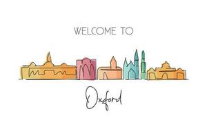 enkele één lijntekening skyline van de stad van oxford, ohio. wereld historisch stadslandschap. beste vakantiebestemming briefkaart afdrukken. bewerkbare lijn trendy doorlopende lijn tekenen ontwerp vectorillustratie vector