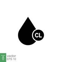 laten vallen water met chloor- icoon. gemakkelijk solide stijl. chloride, desinfectie, antiseptisch, vloeistof concept. zwart silhouet, glyph symbool. vector symbool illustratie geïsoleerd Aan wit achtergrond. eps 10.