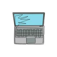 één lijntekening laptop pictogram logo. moderne laptopmodel. laptop met leeg scherm. geopend computerscherm. slim apparaat. moderne doorlopende lijn tekenen ontwerp grafische vectorillustratie vector