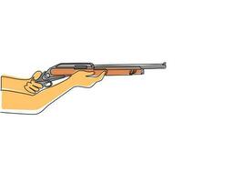 enkele doorlopende lijntekening hand met shotgun. shotgun persoonlijk zelfverdedigingswapen. karabijn krachtig jachtgeweer vuurwapen, schieten geweerschot instrument. één lijn tekenen ontwerp vectorillustratie vector