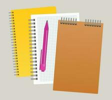 drie blocnotes en een pen. vector illustratie