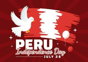 Peru onafhankelijkheid dag vector illustratie Aan juli 28 met golvend vlag in nationaal vakantie vlak tekenfilm hand- getrokken landen bladzijde achtergrond Sjablonen